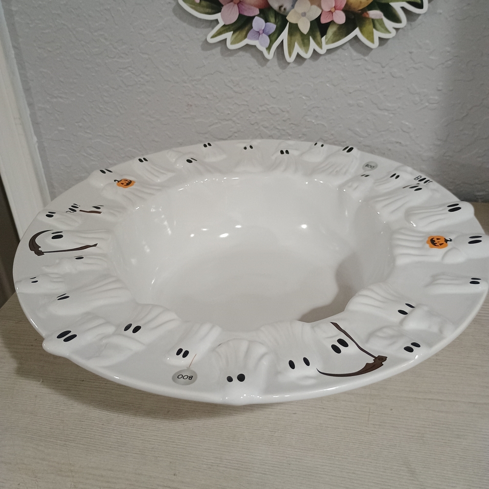 Embossed Ghost Bowl Halloween Candy Disney Serving Platter NEW 13"×13"